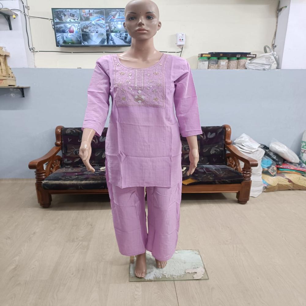 Charming Lavender Embroidered Short Kurta Set with Trousers