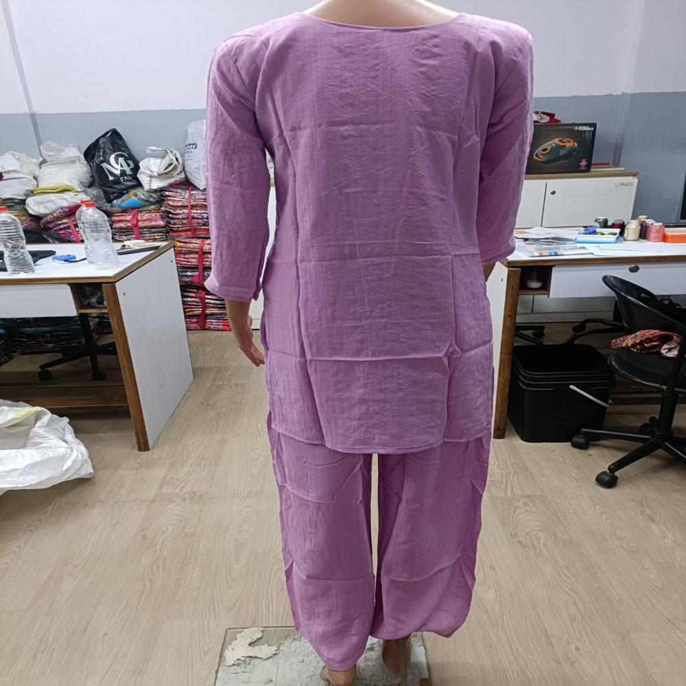 Charming Lavender Embroidered Short Kurta Set with Trousers
