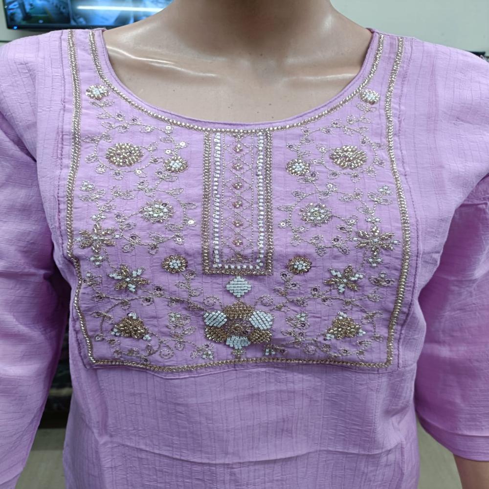 Charming Lavender Embroidered Short Kurta Set with Trousers