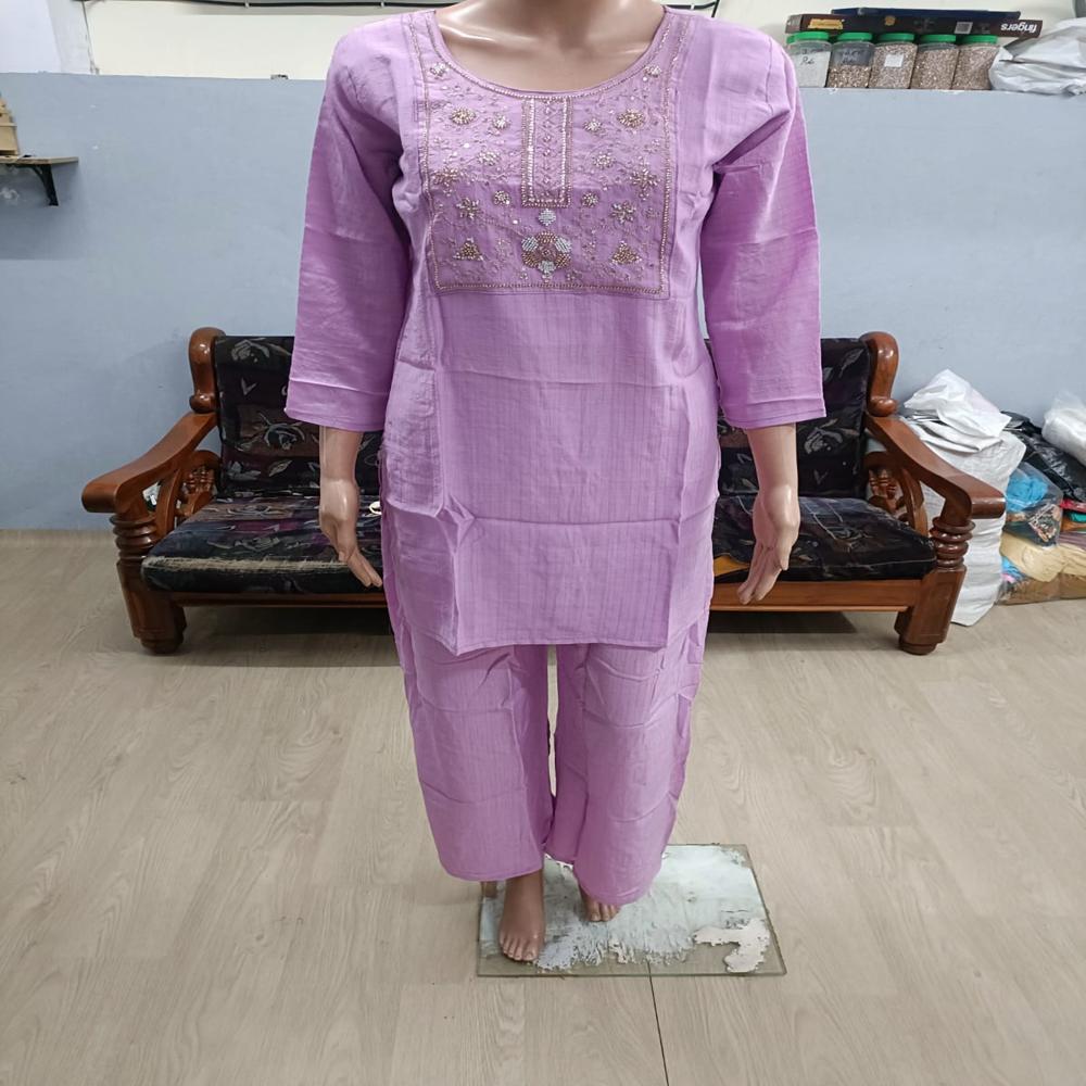 Charming Lavender Embroidered Short Kurta Set with Trousers