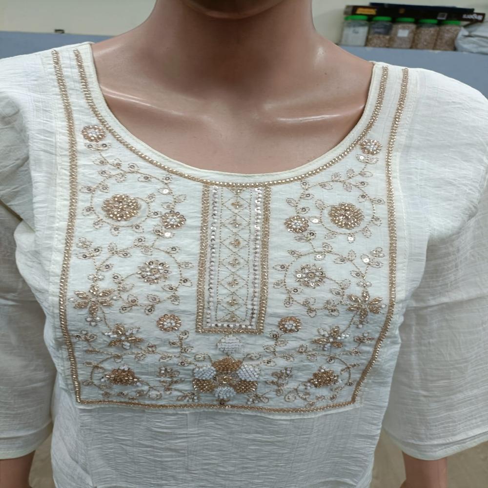 Pristine White Hand-Embroidered Straight Kurta Set with Trousers