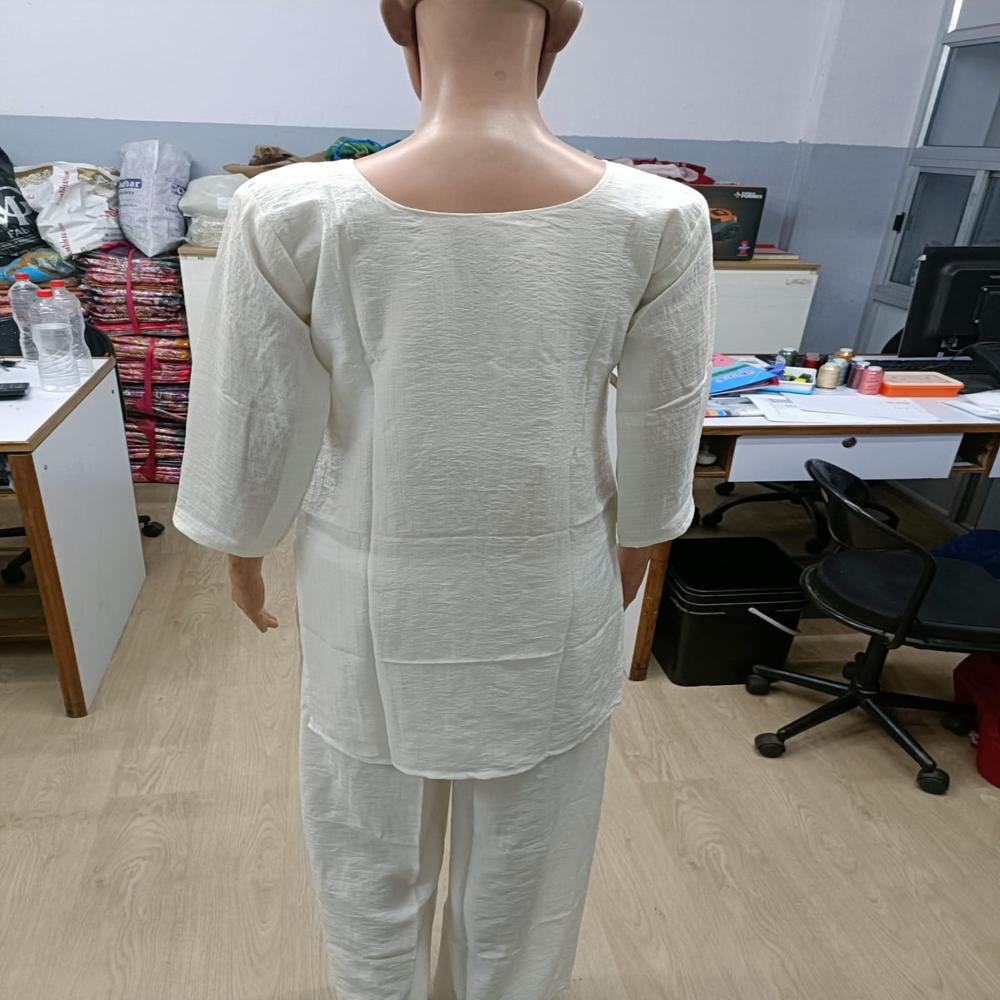 Pristine White Hand-Embroidered Straight Kurta Set with Trousers