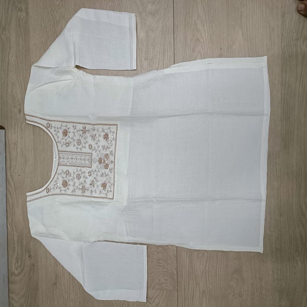 Pristine White Hand-Embroidered Straight Kurta Set with Trousers