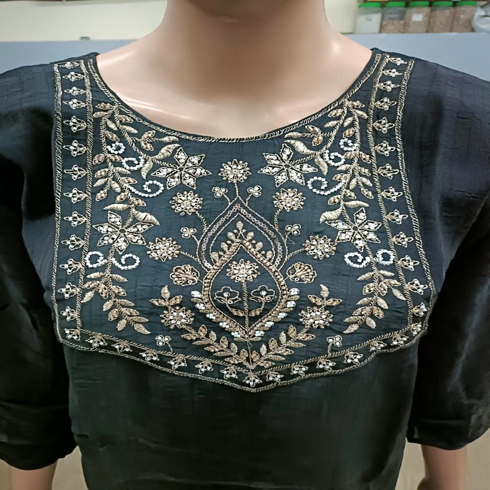 Sophisticated Black Hand-Embroidered Kurta Set with Trousers