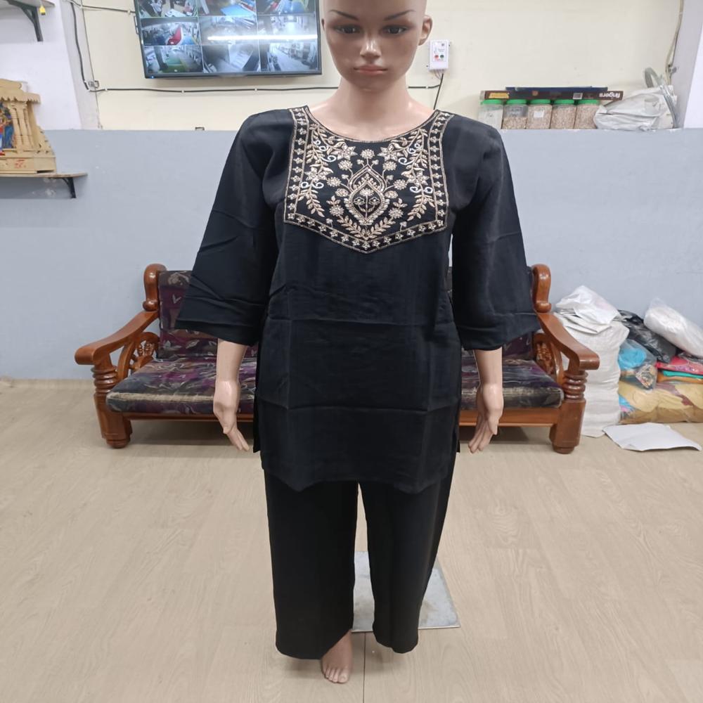 Sophisticated Black Hand-Embroidered Kurta Set with Trousers