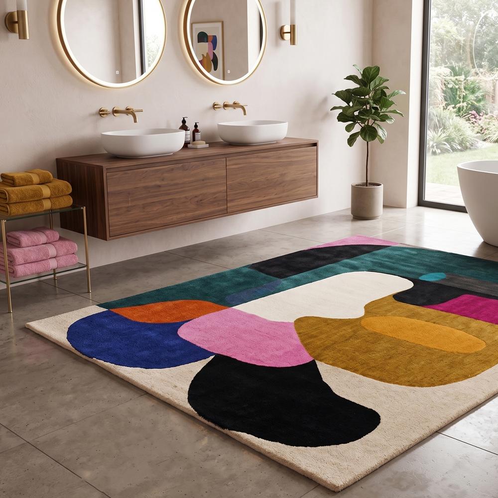 Handmade Abstract Multicolor Geometric Wool Tufted Rug for Modern Home Decor