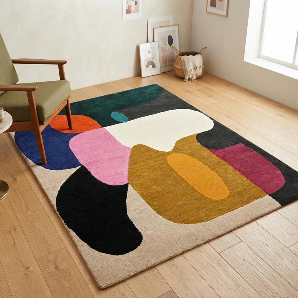 Handmade Abstract Multicolor Geometric Wool Tufted Rug for Modern Home Decor