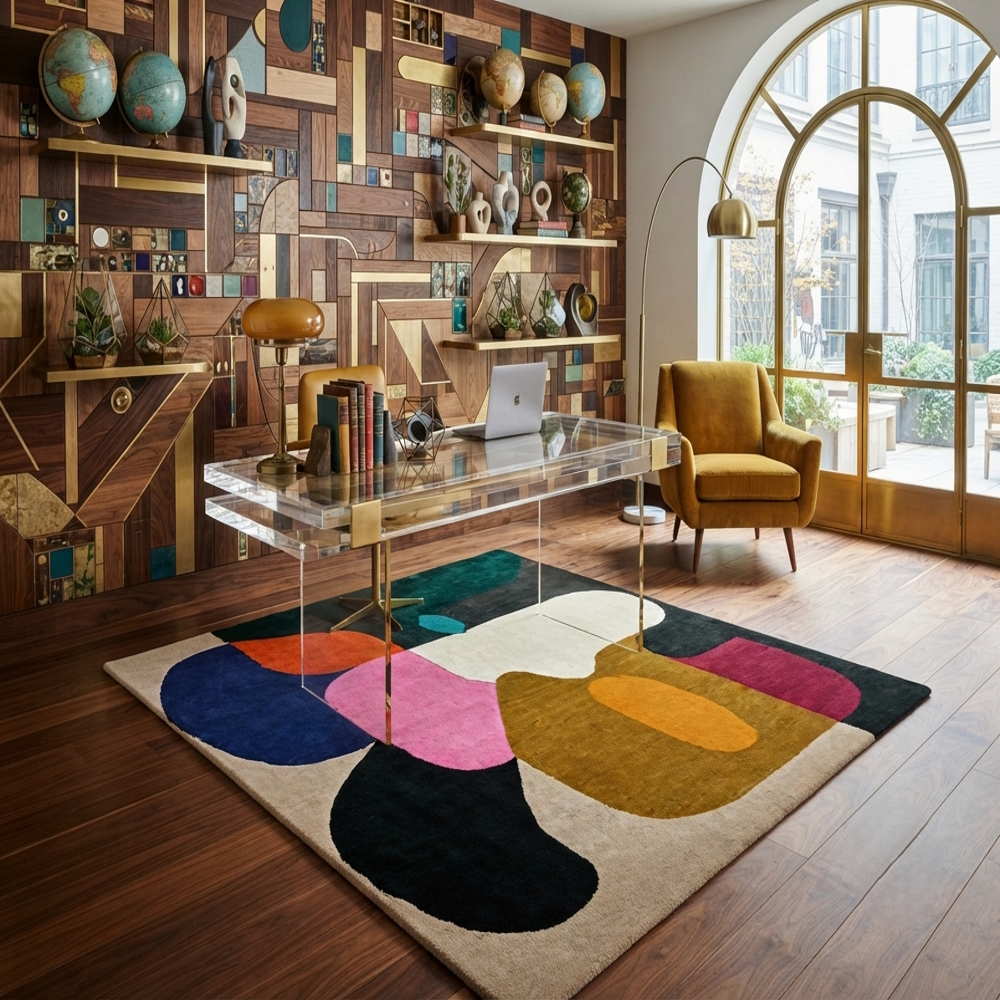 Handmade Abstract Multicolor Geometric Wool Tufted Rug for Modern Home Decor