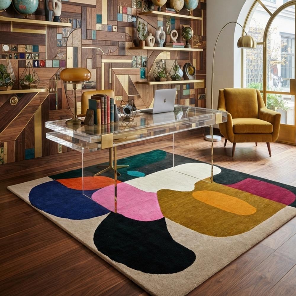 Handmade Abstract Multicolor Geometric Wool Tufted Rug for Modern Home Decor