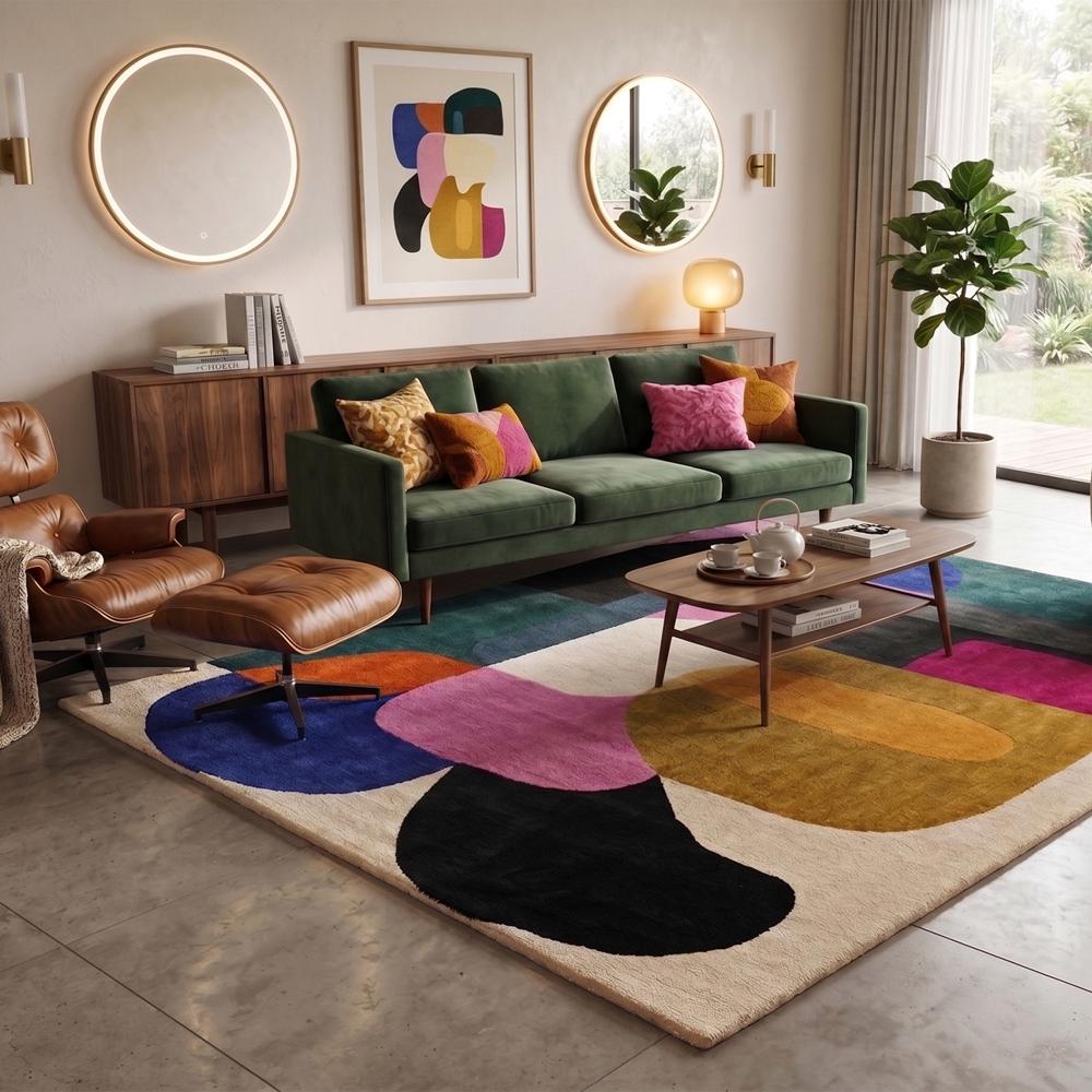 Handmade Abstract Multicolor Geometric Wool Tufted Rug for Modern Home Decor