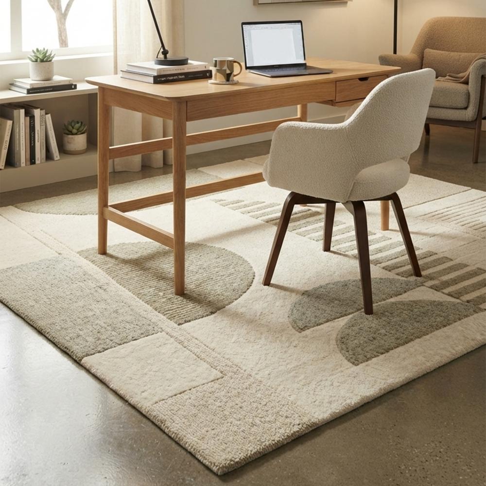 Handmade Beige Geometric Abstract Wool Rug, Taupe and Cream Modern Area Rug, Contemporary Bedroom Carpet, Minimalist Neutral Home Decor