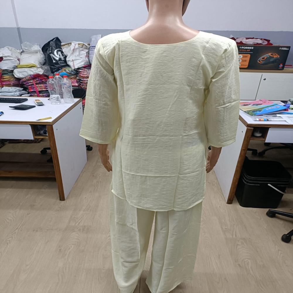 Graceful Off-White Hand-Embroidered Straight Kurta with Palazzo Pants Set