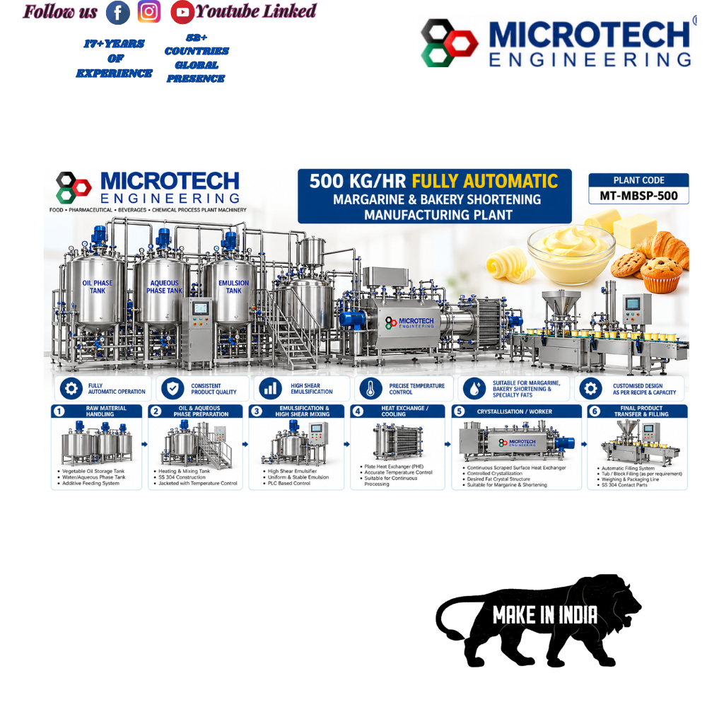 500 KG/HR FULLY AUTOMATIC MARGARINE & BAKERY SHORTENING MANUFACTURING PLANT