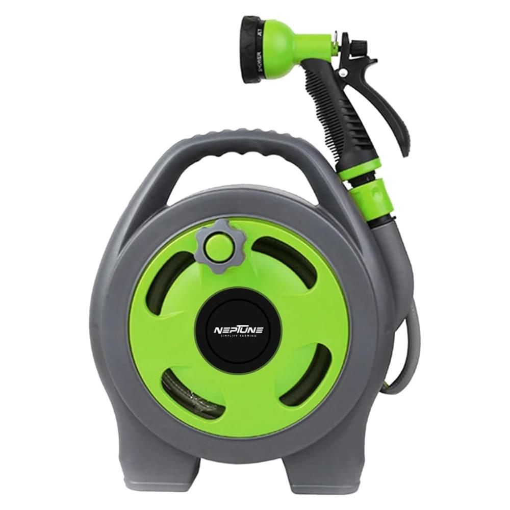 Neptune Mini Hose Reel 10M Heavy Duty Hose Versatile 7-in-1 Spray Nozzle with Hose Connector