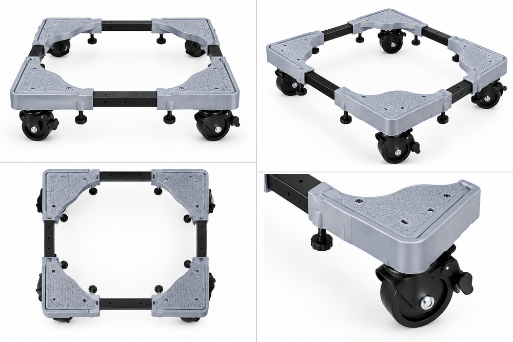 Shop4Ever Adjustable Refrigerator Stand | Heavy Duty Appliance Base with Wheels | Washing Machine Stand | Anti-Skid Feet | 17.5-27.5 Inch