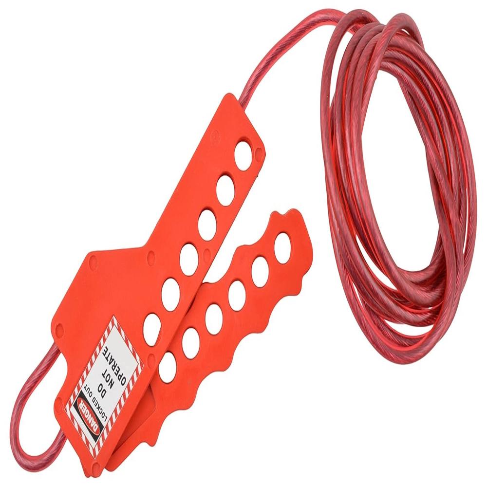 Nylon Scissor Cable Lockout - Coated Nylon 1m Red, 4mm Cable, Ergonomic Grip, Multiple Lock Holes