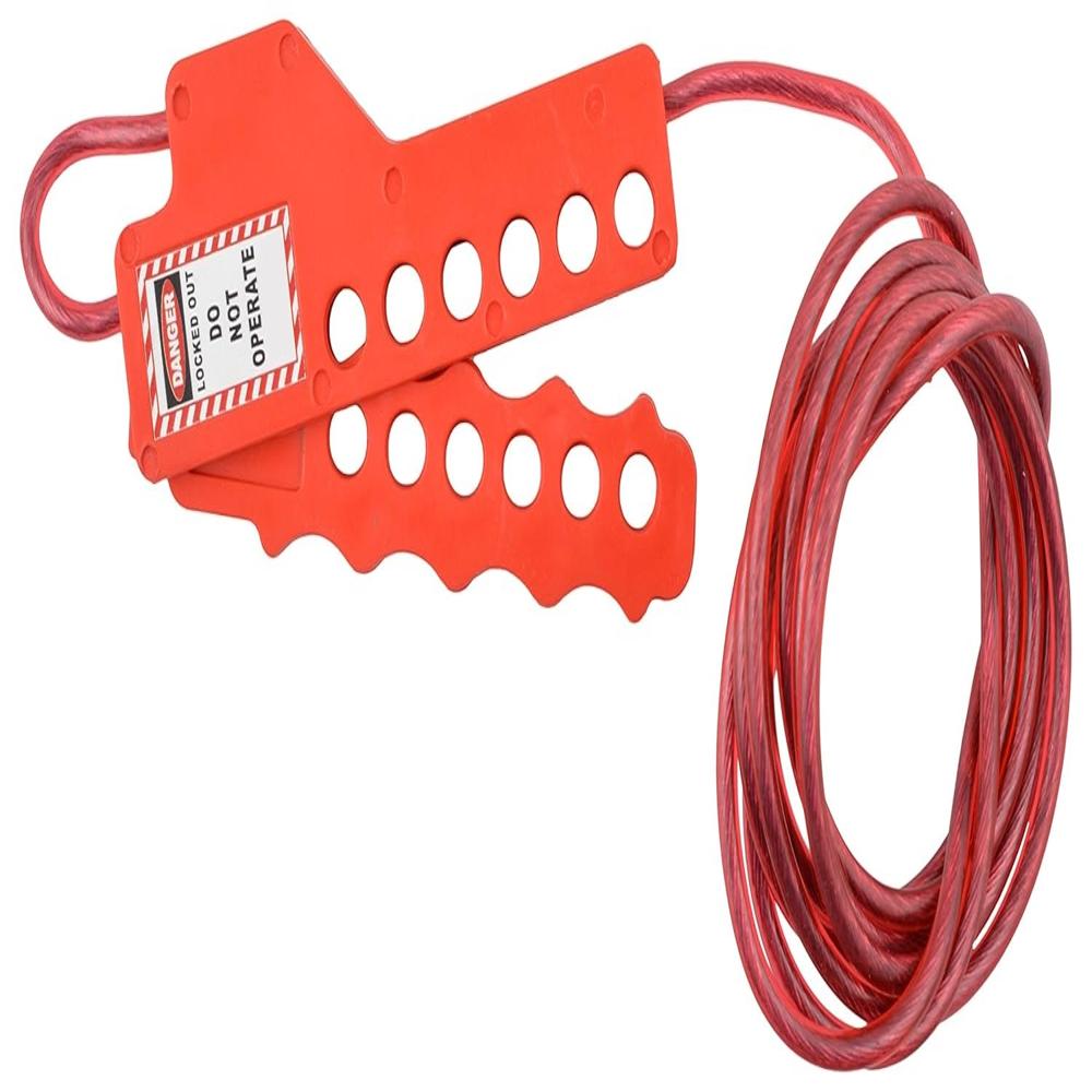 Nylon Scissor Cable Lockout - Coated Nylon 1m Red, 4mm Cable, Ergonomic Grip, Multiple Lock Holes