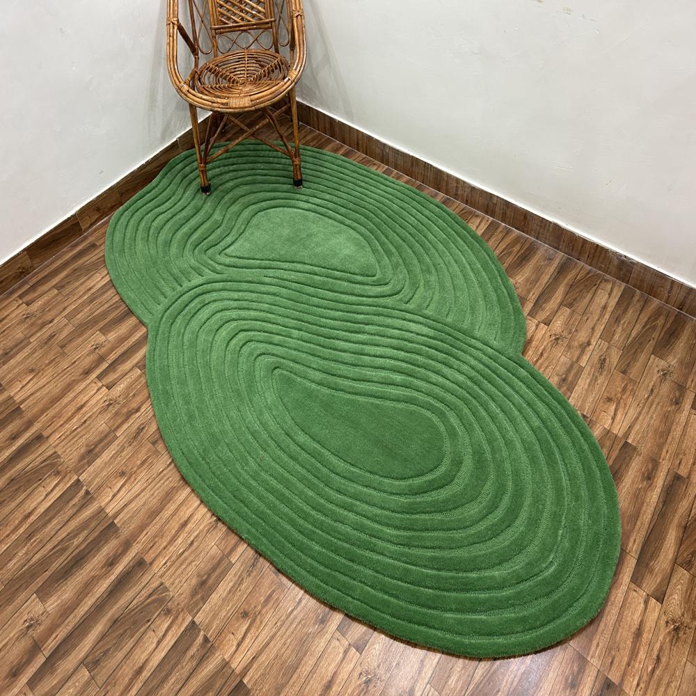 Green Color Hand Tufted Rug for Living Room Bedroom Modern Home Decor