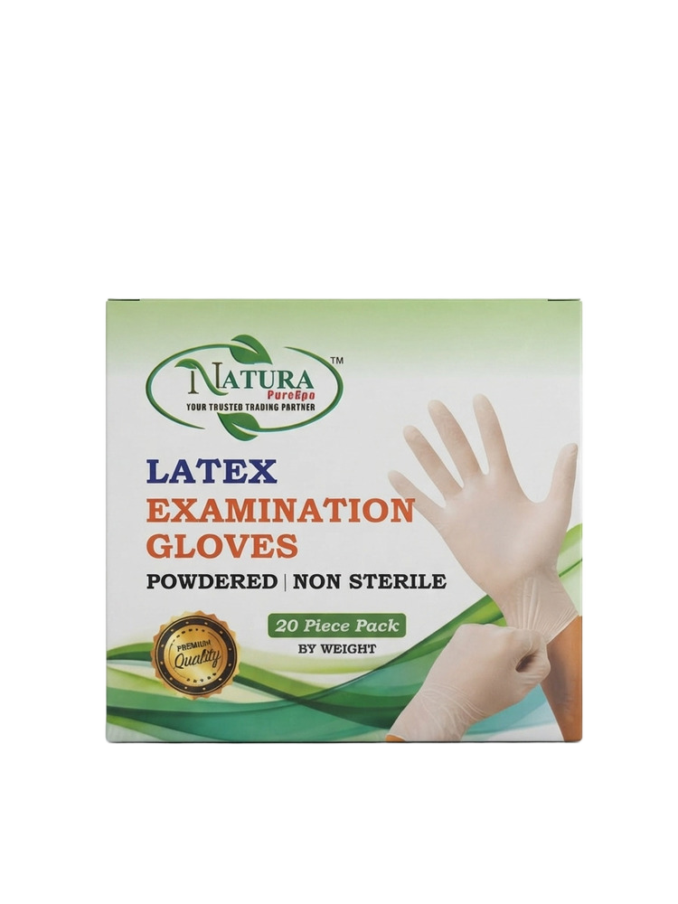 Latex Examination Gloves-Powdered-Non Sterile -20 Piece Pack - Color: Natural (Beige)