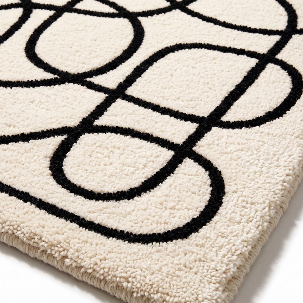 Modern Abstract Black Line Hand Tufted Rug on Cream Background for Living Room Bedroom Home Decor
