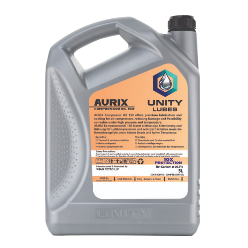 Unity Aurix Compressor Oil 100 5ltr - Ash %: < 0.01%