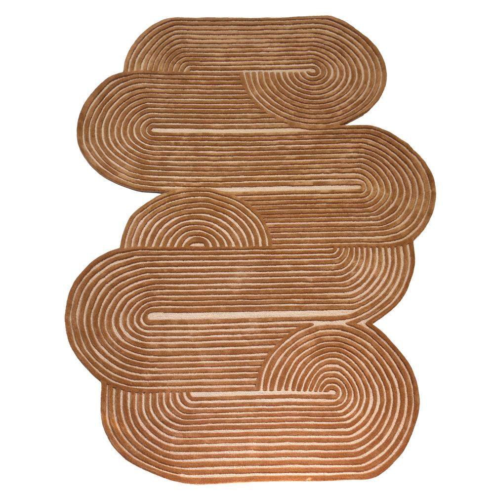 Modern Brown and Beige Abstract Irregular Shaped Hand Tufted Rug for Living Room Bedroom Home Decor