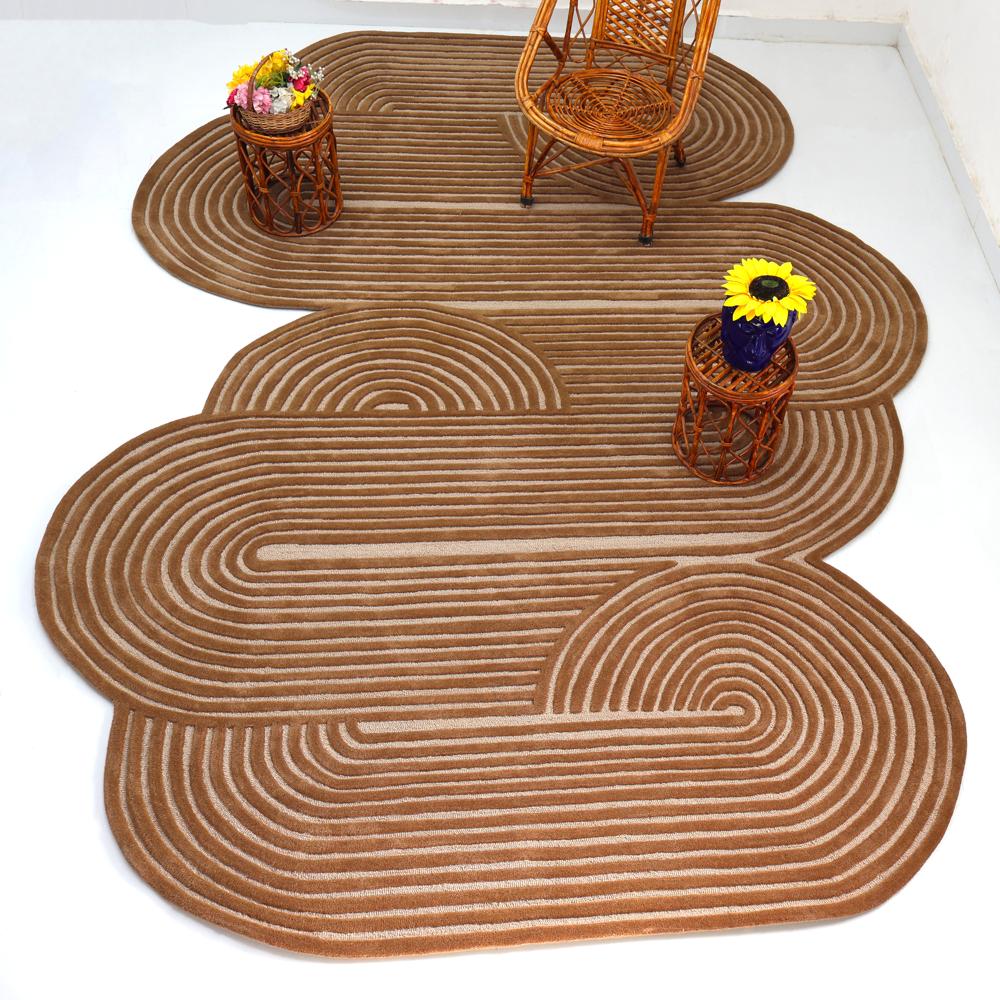 Modern Brown and Beige Abstract Irregular Shaped Hand Tufted Rug for Living Room Bedroom Home Decor