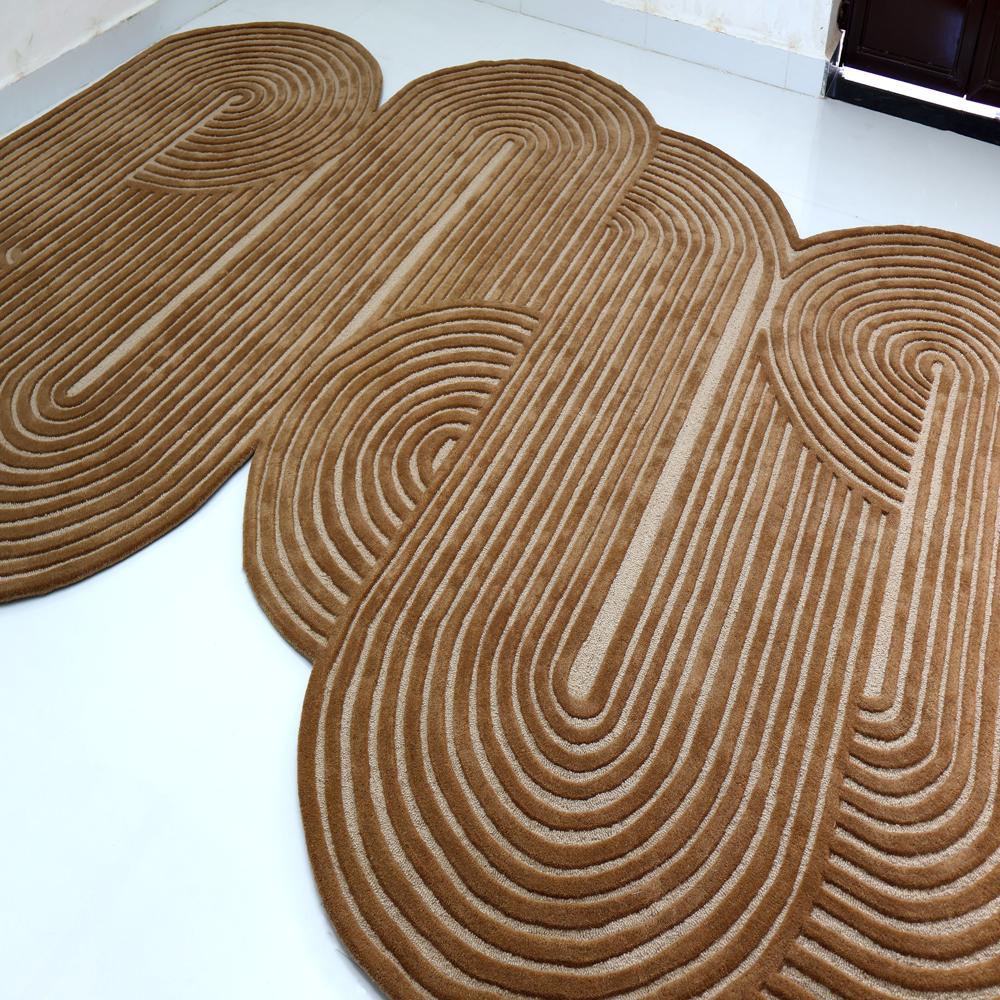 Modern Brown and Beige Abstract Irregular Shaped Hand Tufted Rug for Living Room Bedroom Home Decor