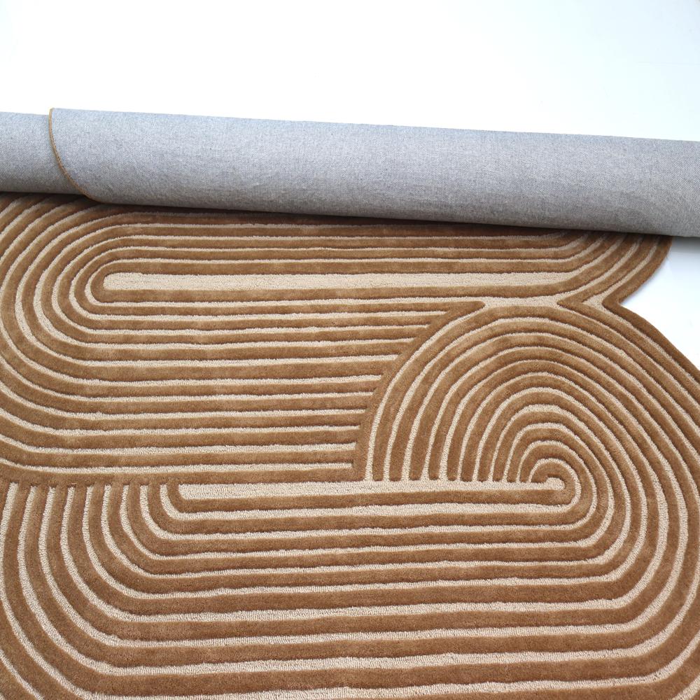 Modern Brown and Beige Abstract Irregular Shaped Hand Tufted Rug for Living Room Bedroom Home Decor