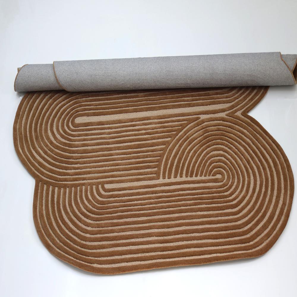 Modern Brown and Beige Abstract Irregular Shaped Hand Tufted Rug for Living Room Bedroom Home Decor