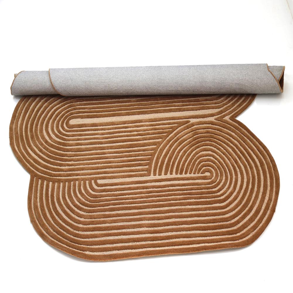 Modern Brown and Beige Abstract Irregular Shaped Hand Tufted Rug for Living Room Bedroom Home Decor