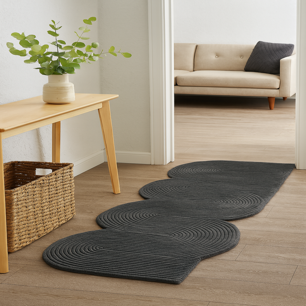 Black and White Abstract Geometric Hand Tufted Runner Rug for Modern Living Room Bedroom Decor