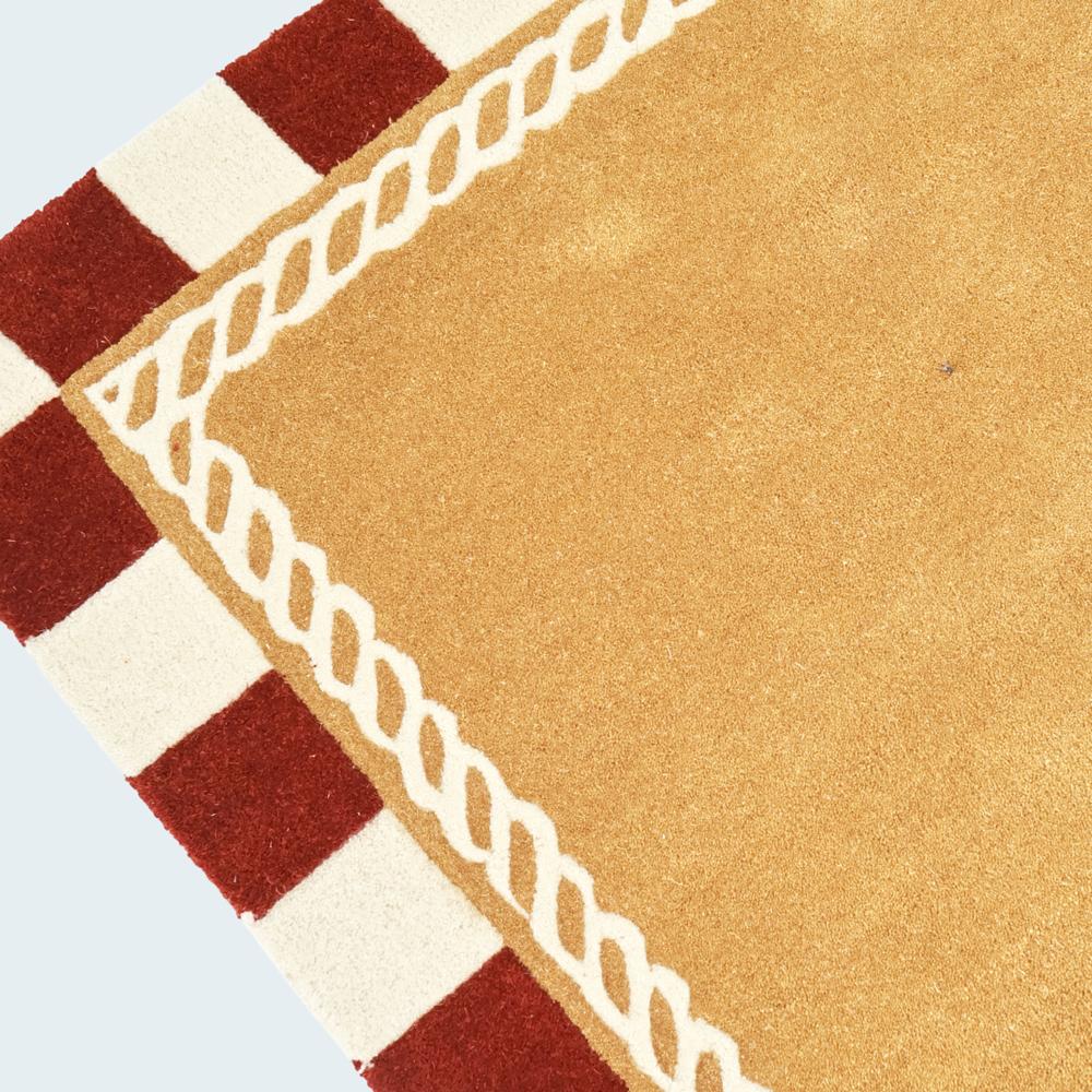 Mustard Yellow Hand Tufted Rug with Rust Brown and Cream Striped Border for Living Room Bedroom Decor