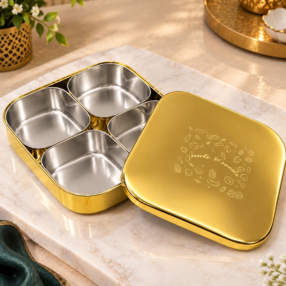 Nuts & Seeds Container (Dry Fruit Box) With Gold PVD Coating