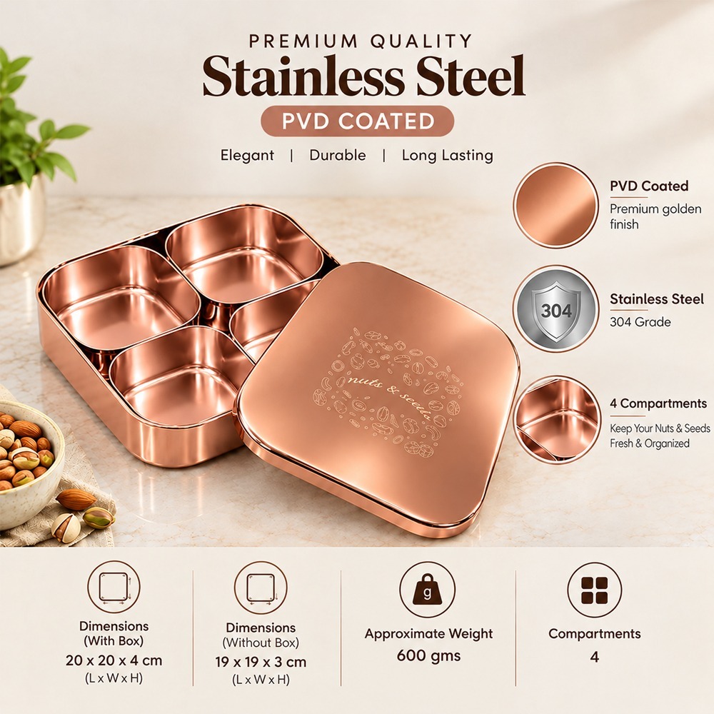 Nuts & Seeds Container (Dry Fruit Box) With Rose Gold PVD Coating