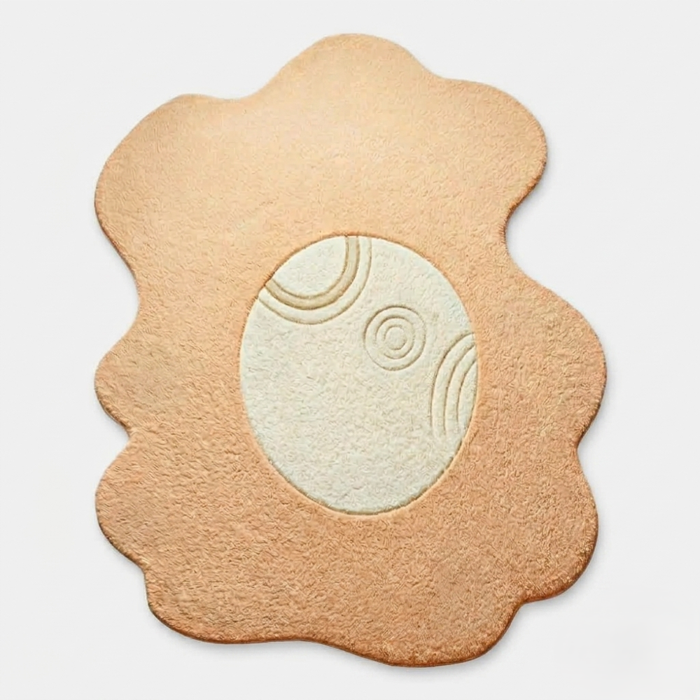 Peach and Cream Abstract Irregular Shaped Hand Tufted Rug with Modern Circular Design for Living Room Bedroom Decor