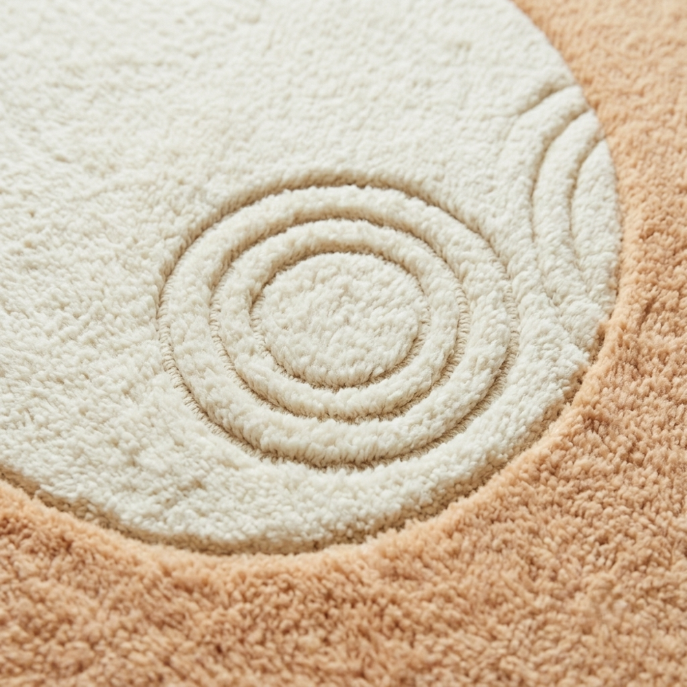 Peach and Cream Abstract Irregular Shaped Hand Tufted Rug with Modern Circular Design for Living Room Bedroom Decor