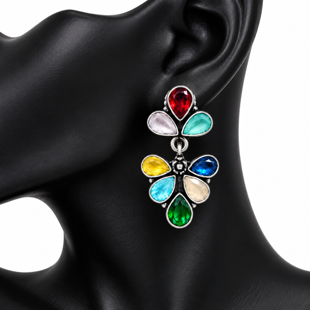 Multicolor Stone Dangle Earring - Color: Multi