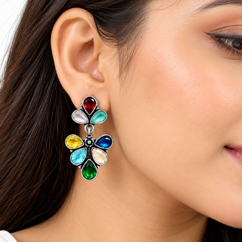 Multicolor Stone Dangle Earring - Color: Multi
