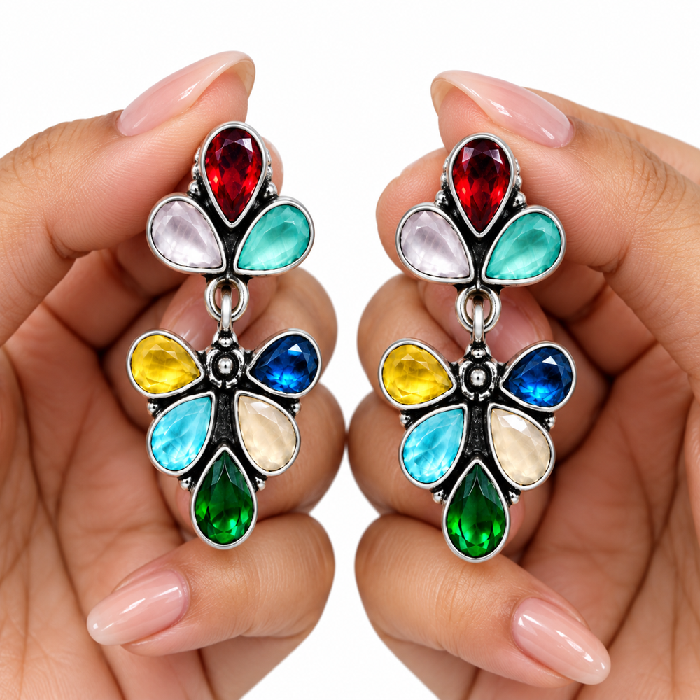 Multicolor Stone Dangle Earring - Color: Multi