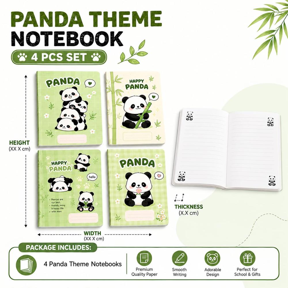 Panda Theme Notebook 4 Pcs Set - Age Group: 5-20
