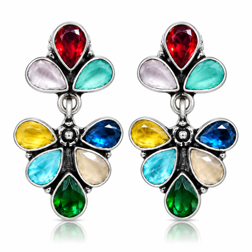 Multicolor Stone Dangle Earring - Color: Multi