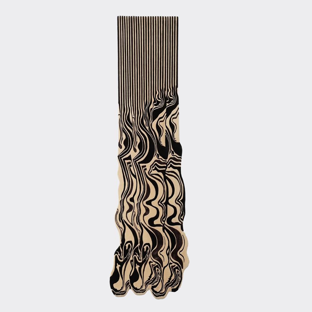 Modern Black and Beige Abstract Wavy Hand Tufted Runner Rug for Hallway Living Room Bedroom Decor