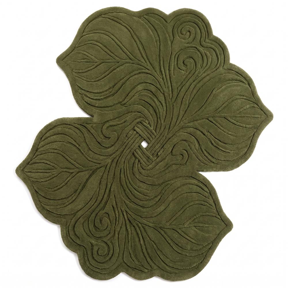 Hand Tufted Olive Green Leaf Shape Wool Rug Handmade Modern Floral Carpet For Living Room Bedroom Decor - Backing Material: Canvas Latex