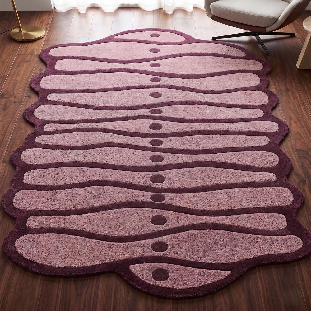 Hand Tufted Pink and Brown Abstract Irregular Shape Wool Rug Modern Artistic Area Carpet for Living Room Bedroom Decor