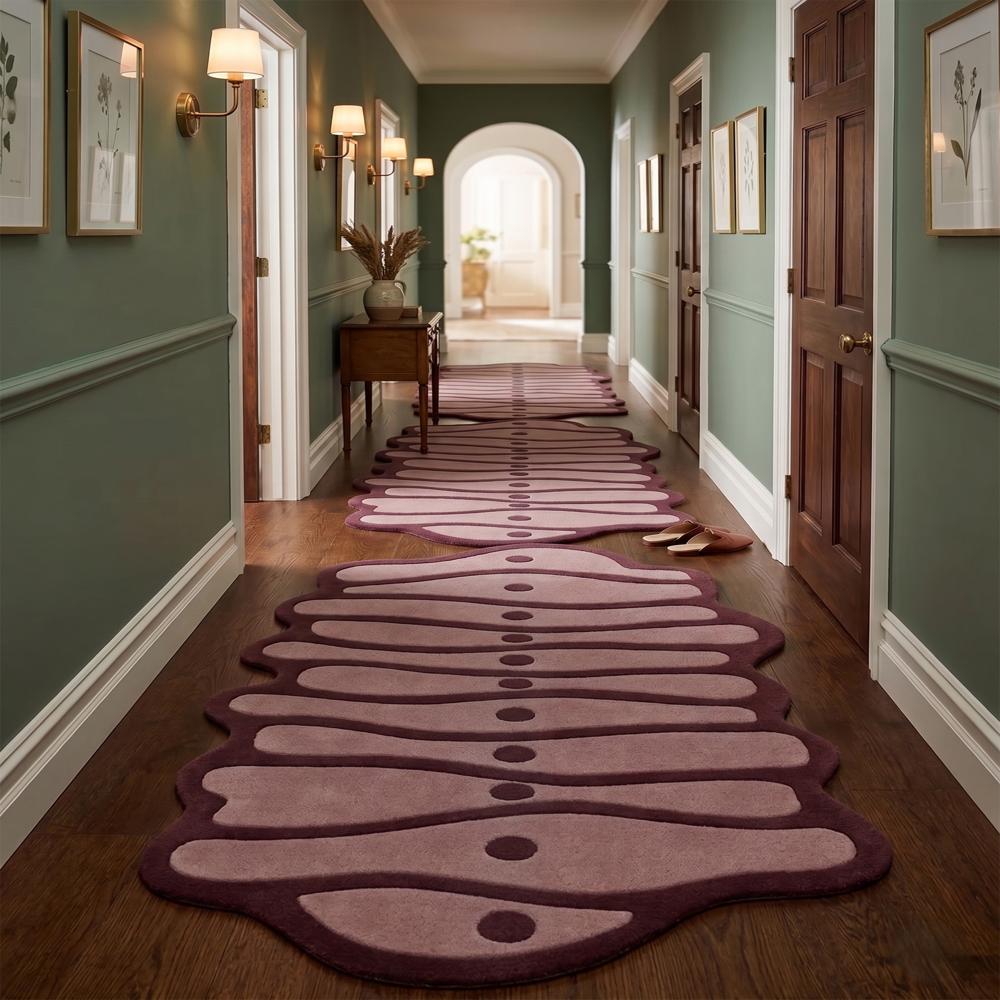 Hand Tufted Pink and Brown Abstract Irregular Shape Wool Rug Modern Artistic Area Carpet for Living Room Bedroom Decor
