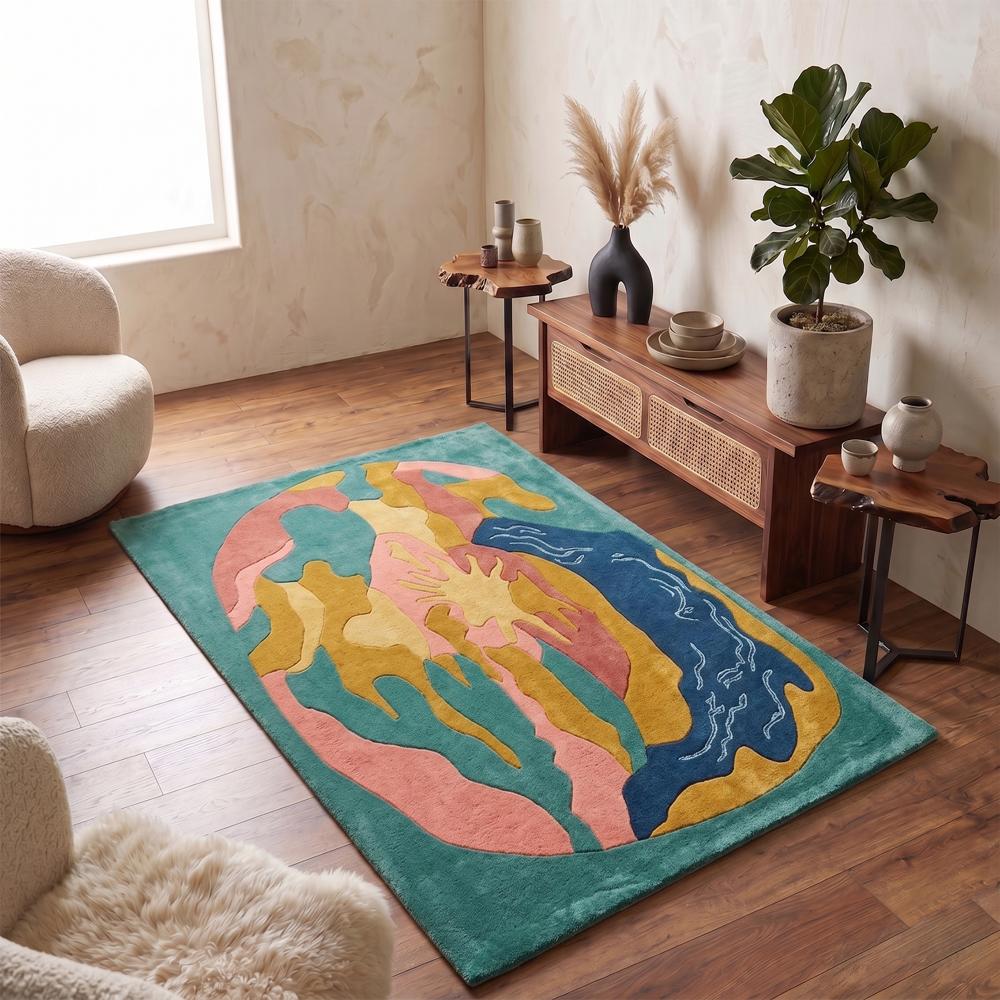 Hand Tufted Colorful Abstract Wool Area Rug Modern Artistic Multicolor Carpet For Living Room Bedroom Home Decor - Backing Material: Canvas Latex