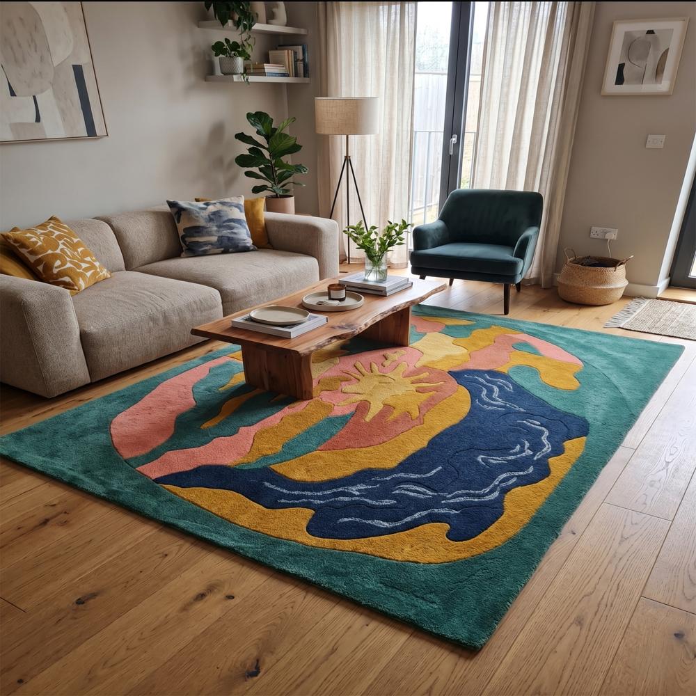 Hand Tufted Colorful Abstract Wool Area Rug Modern Artistic Multicolor Carpet for Living Room Bedroom Home Decor