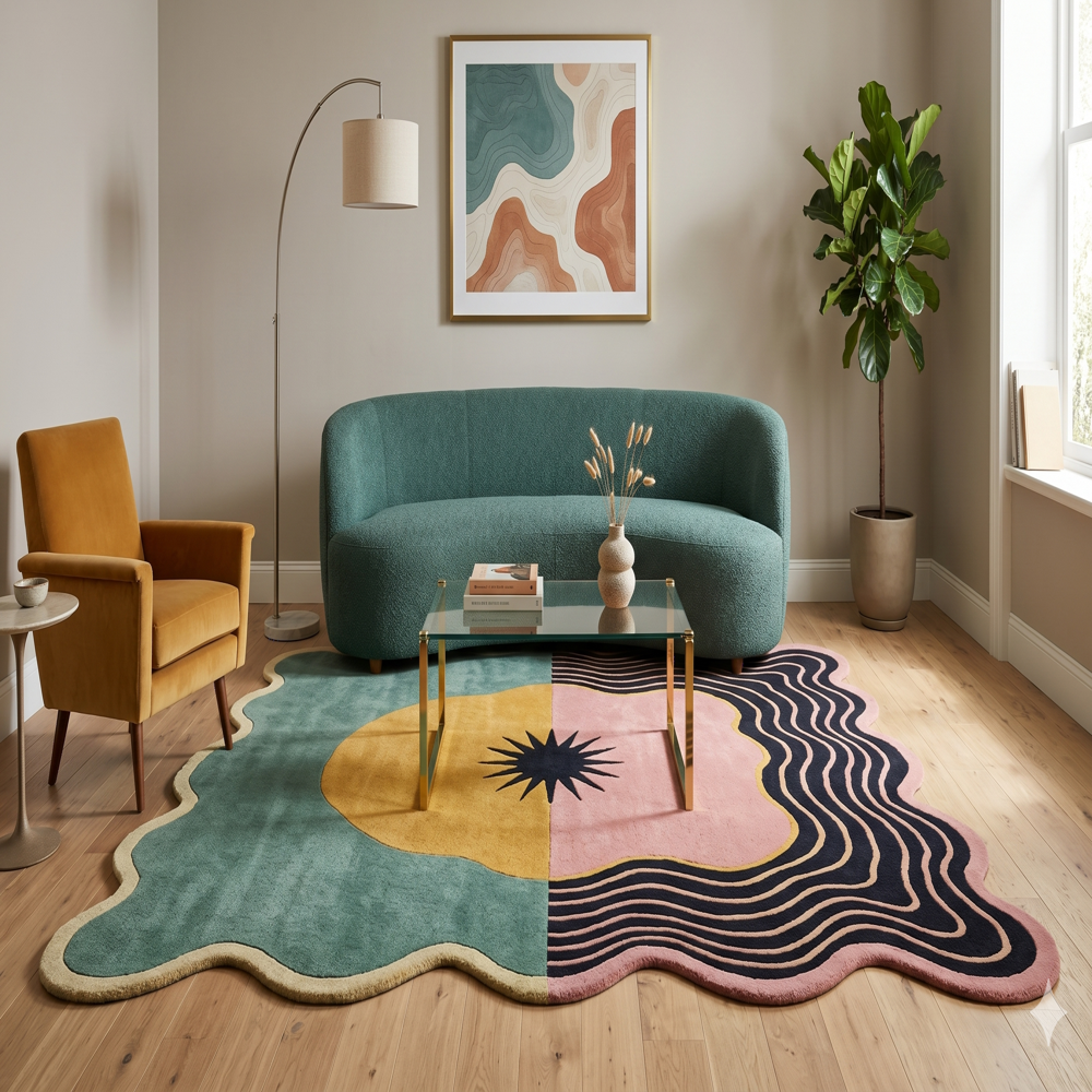 Hand Tufted Colorful Abstract Wool Area Rug Modern Artistic Multicolor Carpet for Living Room Bedroom Home Decor