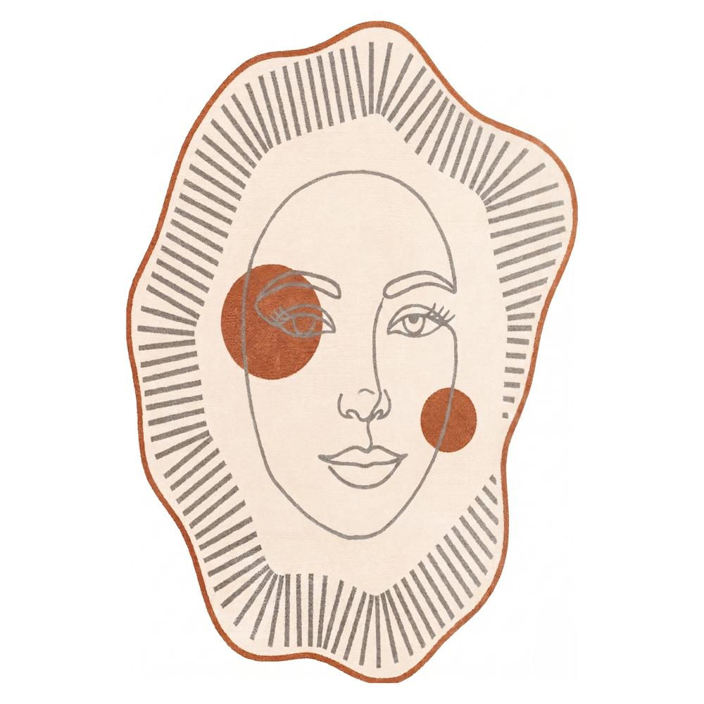 Hand Tufted Abstract Face Shape Wool Rug Cream Brown Modern Artistic Carpet For Living Room Bedroom Decor - Backing Material: Canvas Latex